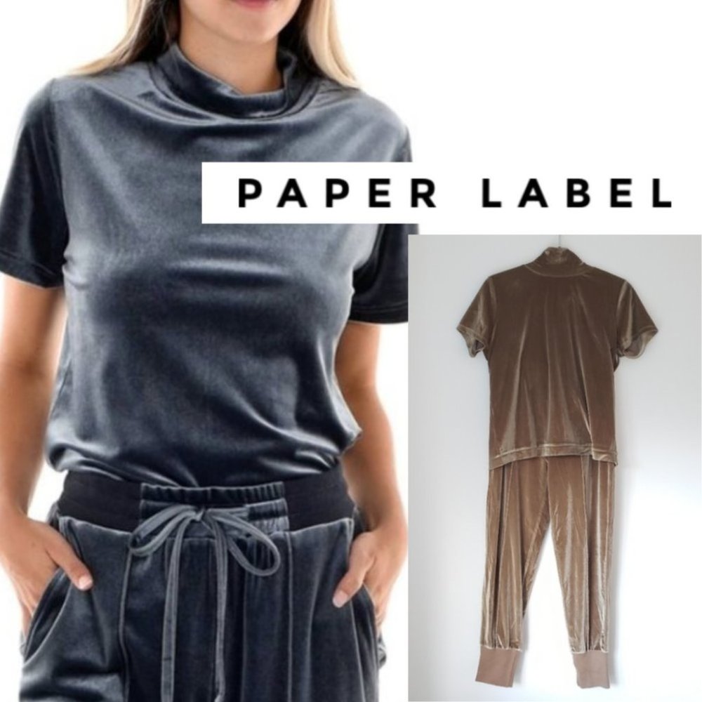 Paper Label Velour 2 Piece Set Taupe Gold Size Small